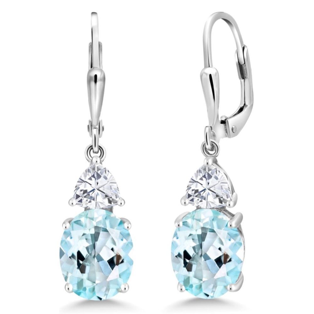 925 Sterling Silver with 6.94 Cttw Sky Blue Topaz and Moissanite Drop Earrings